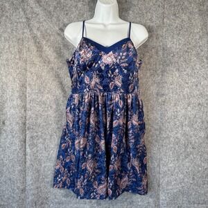 Xhilaration Babydoll Velvet Dress Size Large Juniors Blue Floral Paisley Smocked